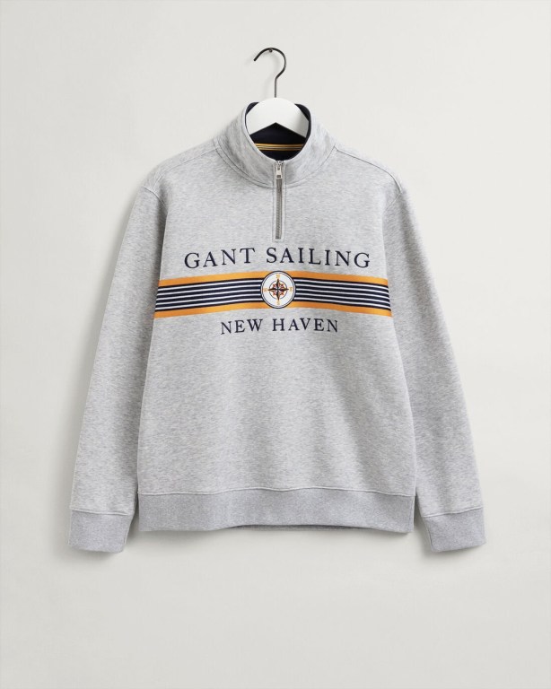 Gant Sailing Half-Zip Men's Sweatshirts Light Grey | NsnhfzhOKhi