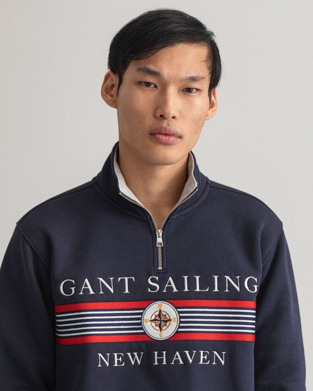 Gant Sailing Men's Half Zip Sweatshirts Blue | uwTFwveEE6m