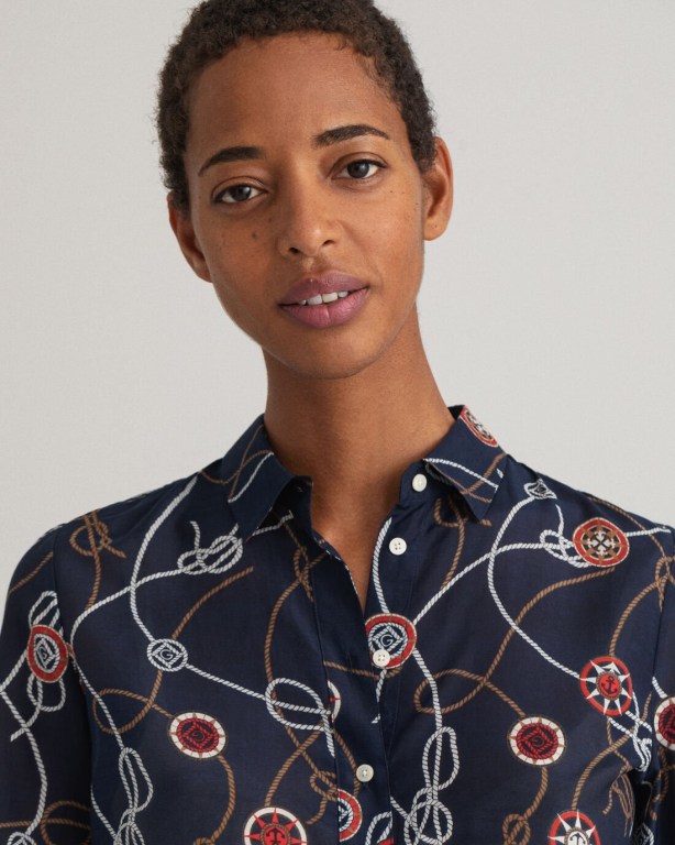 Gant Sailing Print Cotton Silk Women's Shirts Blue | KZ3WtUBlF81