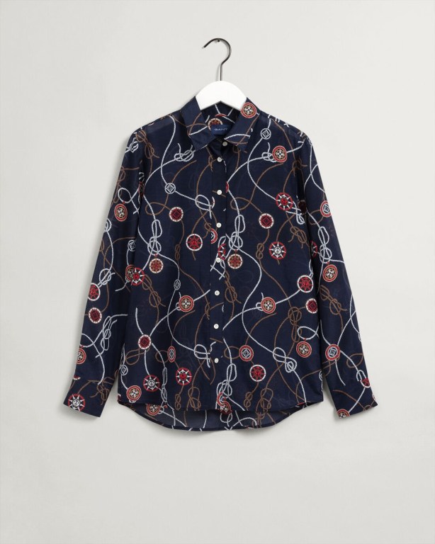 Gant Sailing Print Cotton Silk Women's Shirts Blue | KZ3WtUBlF81