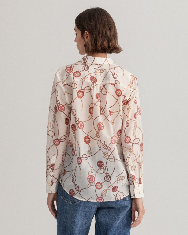 Gant Sailing Print Cotton Silk Women's Shirts White | Qz7GCHPf1Io