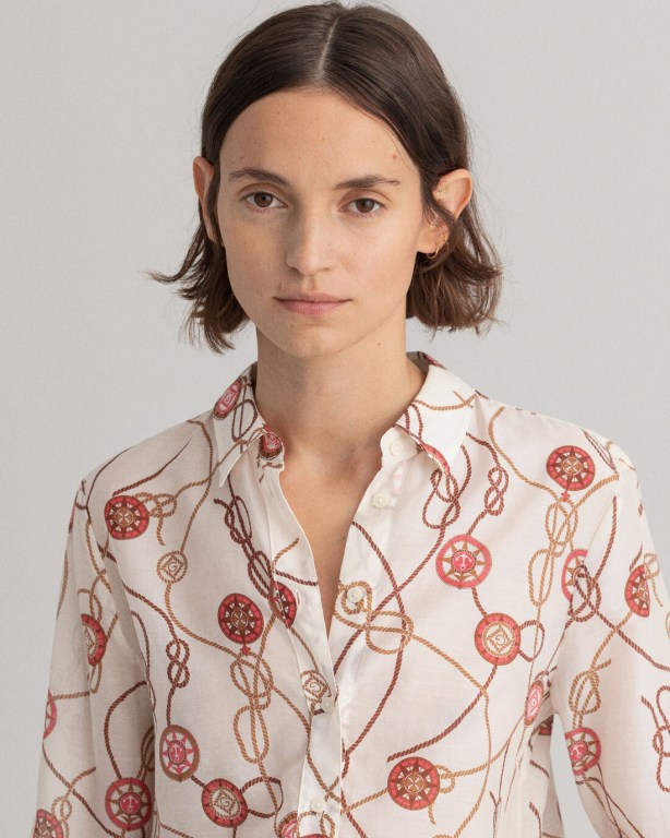 Gant Sailing Print Cotton Silk Women's Shirts White | Qz7GCHPf1Io