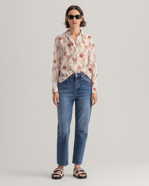 Gant Sailing Print Cotton Silk Women's Shirts White | Qz7GCHPf1Io