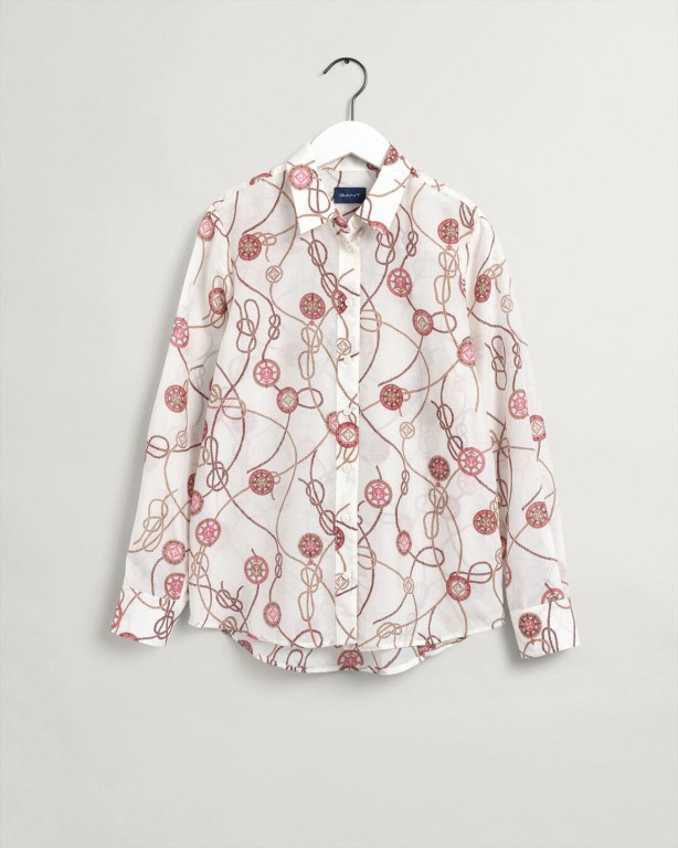 Gant Sailing Print Cotton Silk Women's Shirts White | Qz7GCHPf1Io