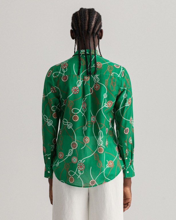 Gant Sailing Print Cotton Silk Women's Shirts Green | pNxAMtTFD3z