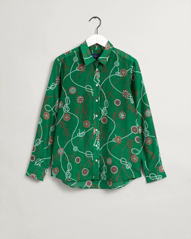 Gant Sailing Print Cotton Silk Women's Shirts Green | pNxAMtTFD3z