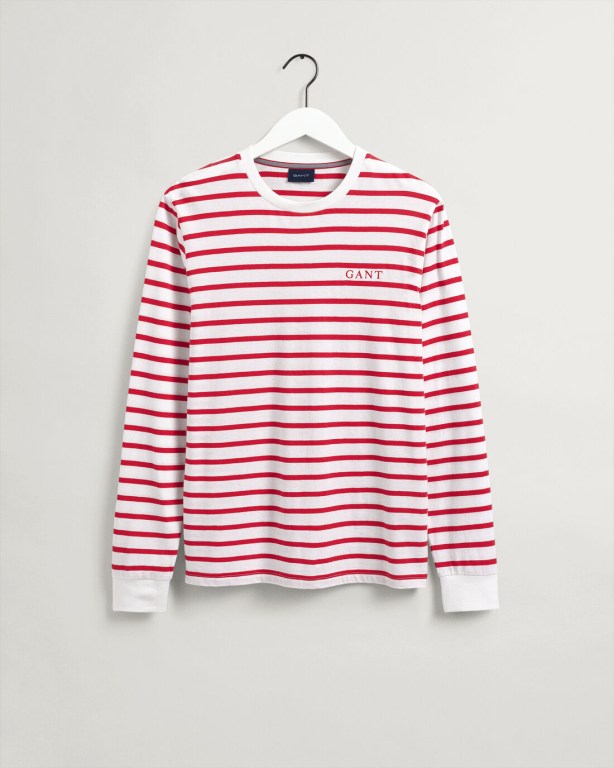 Gant Sailing Print Long-Sleeve Men's T-shirts Light Red | 2rtqO4xGdoK