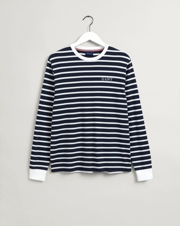 Gant Sailing Print Long-Sleeve Men's T-shirts Blue | 6a8yVgyFCxm