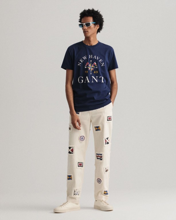 Gant Sailing Print Men's T-shirts Blue | gAkeU6rktU4