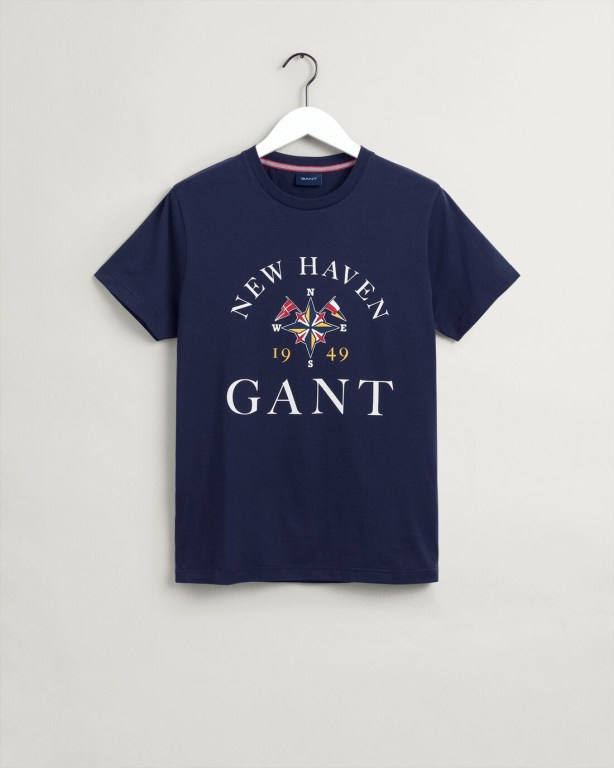 Gant Sailing Print Men's T-shirts Blue | gAkeU6rktU4