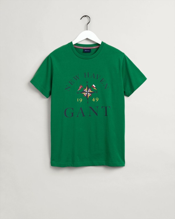 Gant Sailing Print Men's T-shirts Green | ngPq2u9ogrw