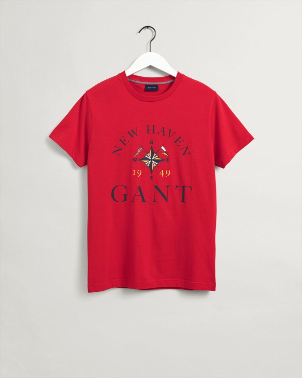 Gant Sailing Print Men's T-shirts Light Red | raBjqWBi2Ht