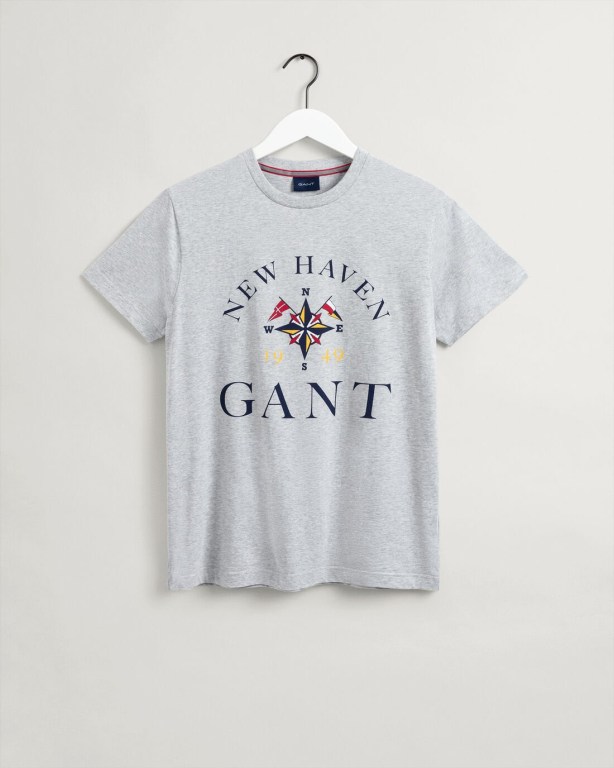 Gant Sailing Print Men's T-shirts Light Grey | wSNWDGuILDl