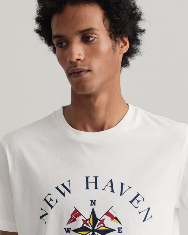 Gant Sailing Print Men's T-shirts White | Bwvn9itwFeX