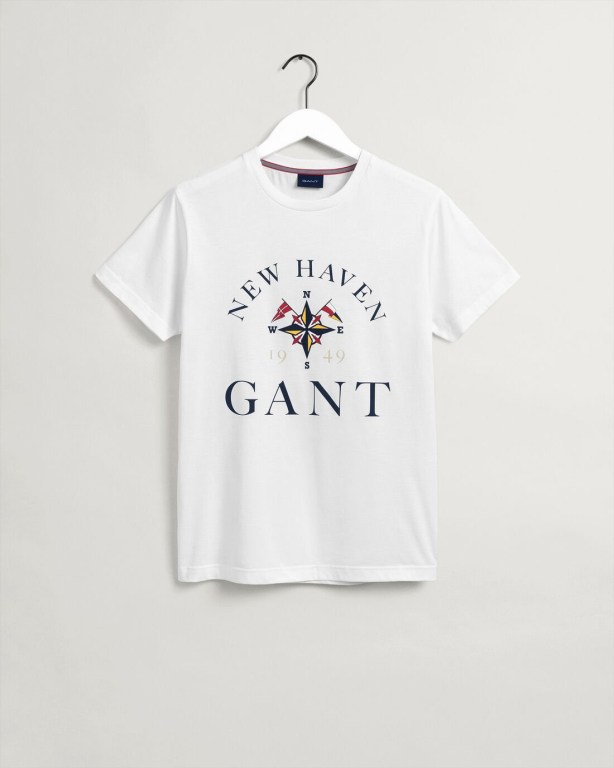 Gant Sailing Print Men's T-shirts White | Bwvn9itwFeX