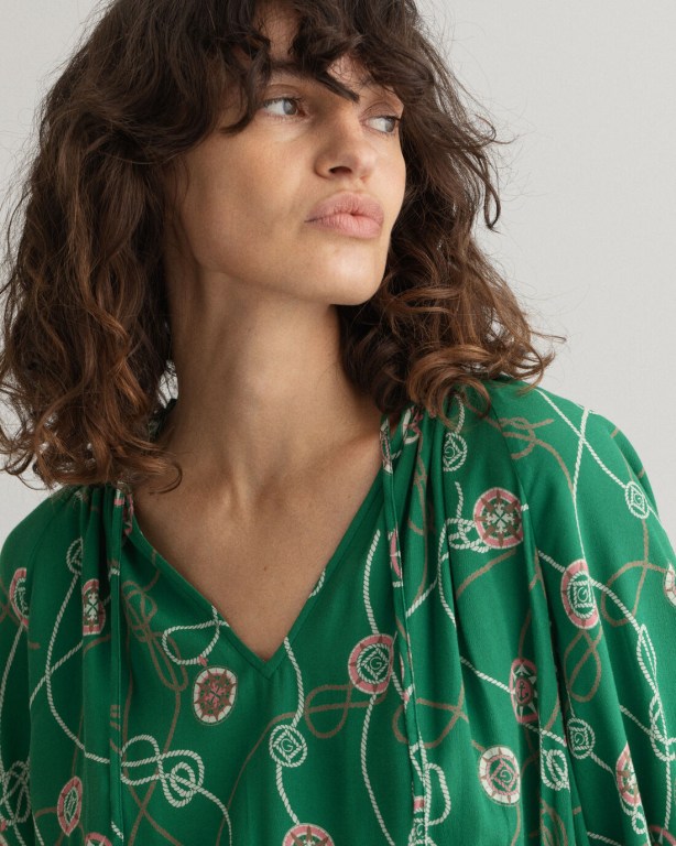 Gant Sailing Print V-Neck Women's Dresses Green | DkPFE2jUwrF