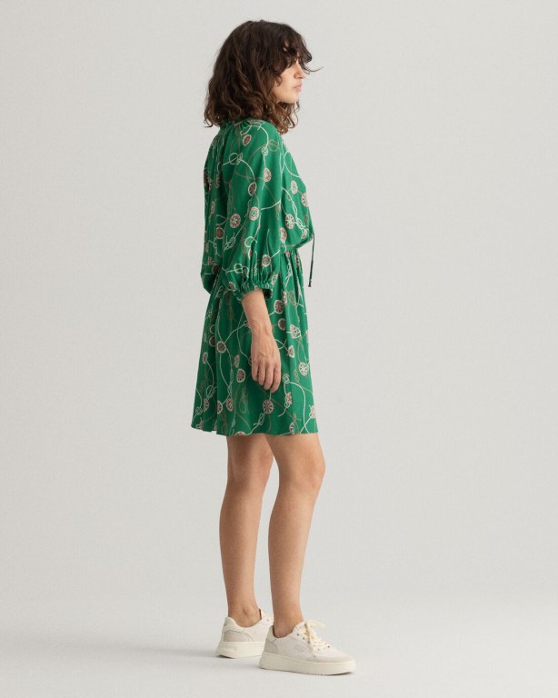 Gant Sailing Print V-Neck Women's Dresses Green | DkPFE2jUwrF