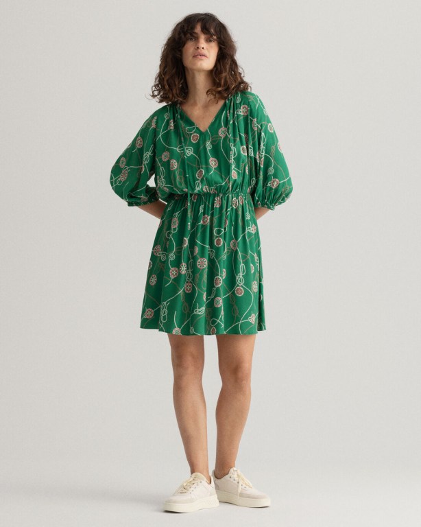 Gant Sailing Print V-Neck Women's Dresses Green | DkPFE2jUwrF