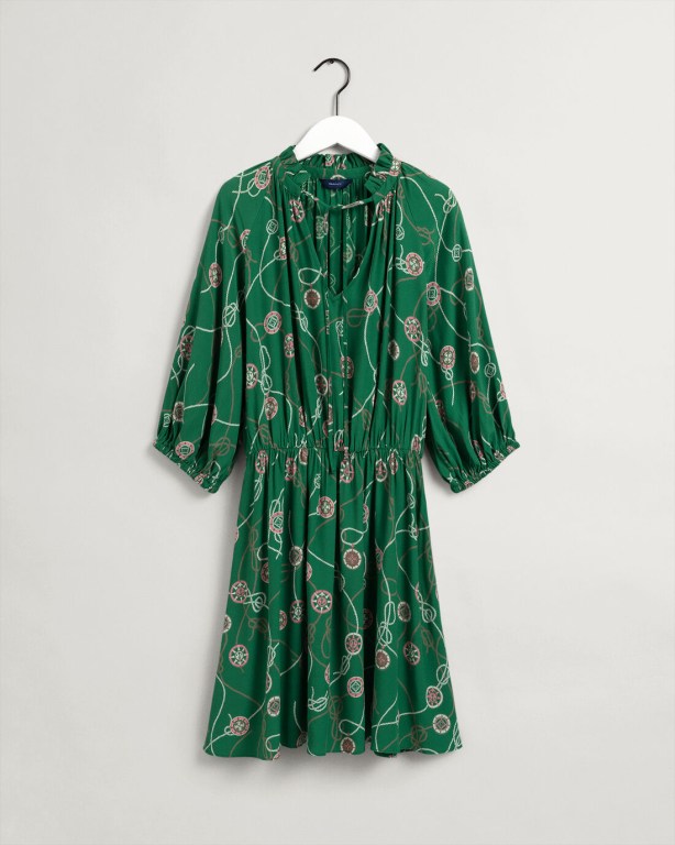 Gant Sailing Print V-Neck Women's Dresses Green | DkPFE2jUwrF