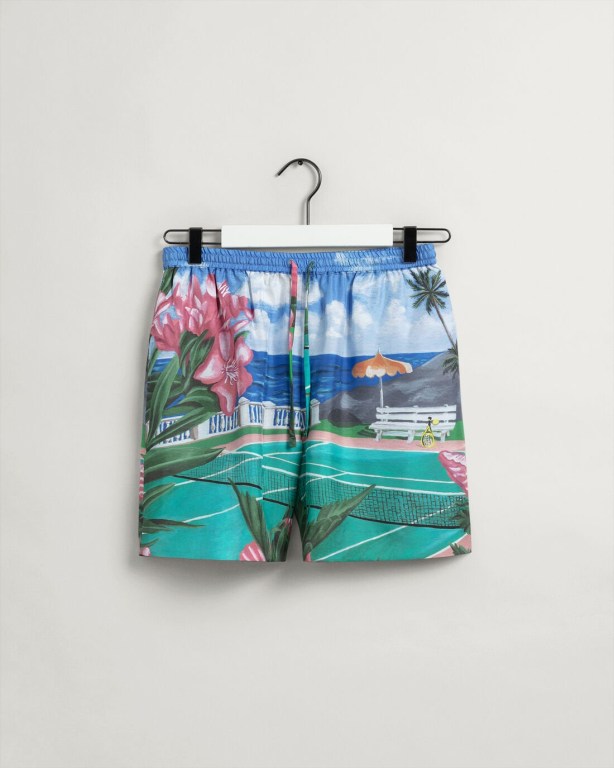 Gant Scenery Print Drawstring Women's Shorts Pink | hYGGkxFvLbd