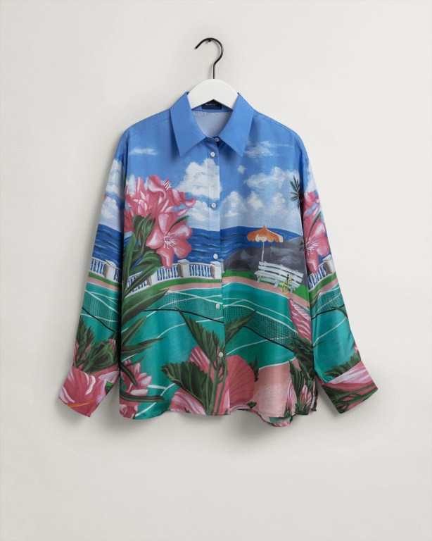 Gant Scenery Print Silk Women's Shirts Pink | CrwrecKCMfY