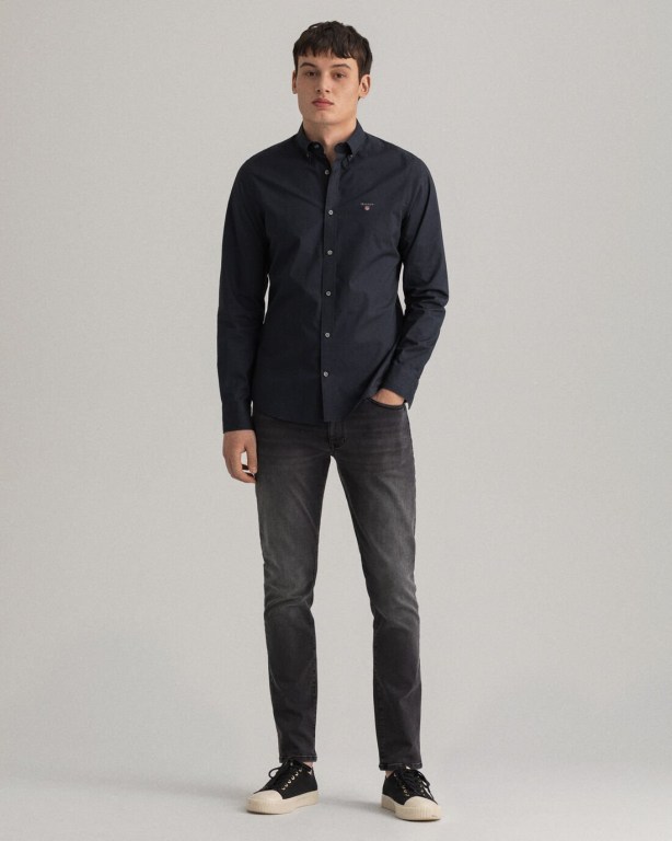 Gant Slim Fit Broadcloth Men's Shirts Black | v9m8khQwKDO