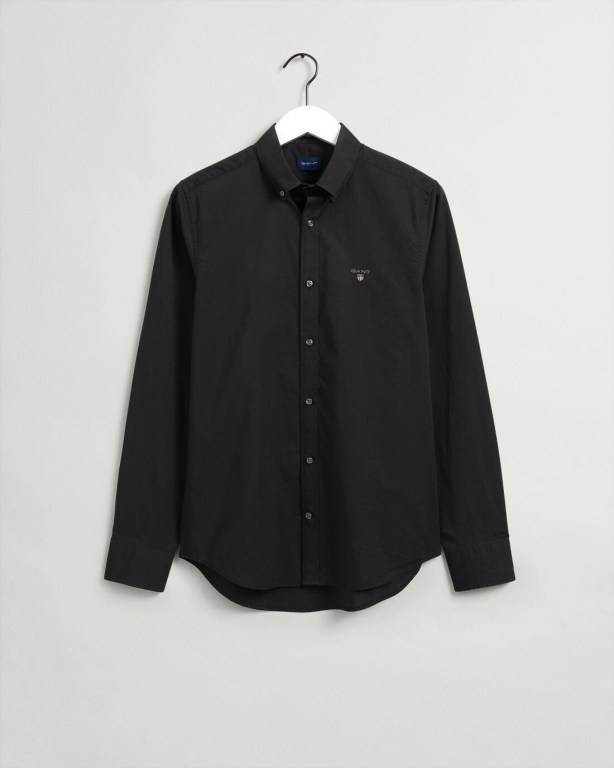 Gant Slim Fit Broadcloth Men's Shirts Black | v9m8khQwKDO