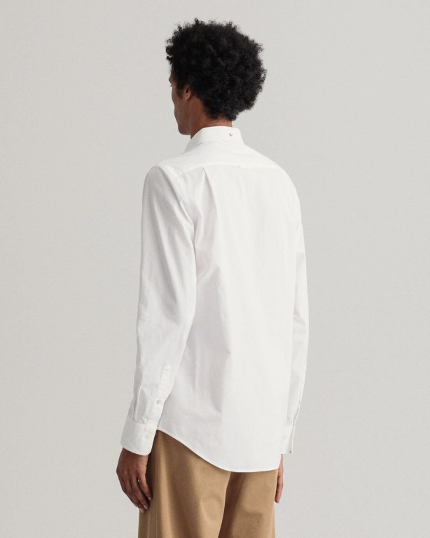 Gant Slim Fit Broadcloth Men's Shirts White | BkiCkeIdOFa