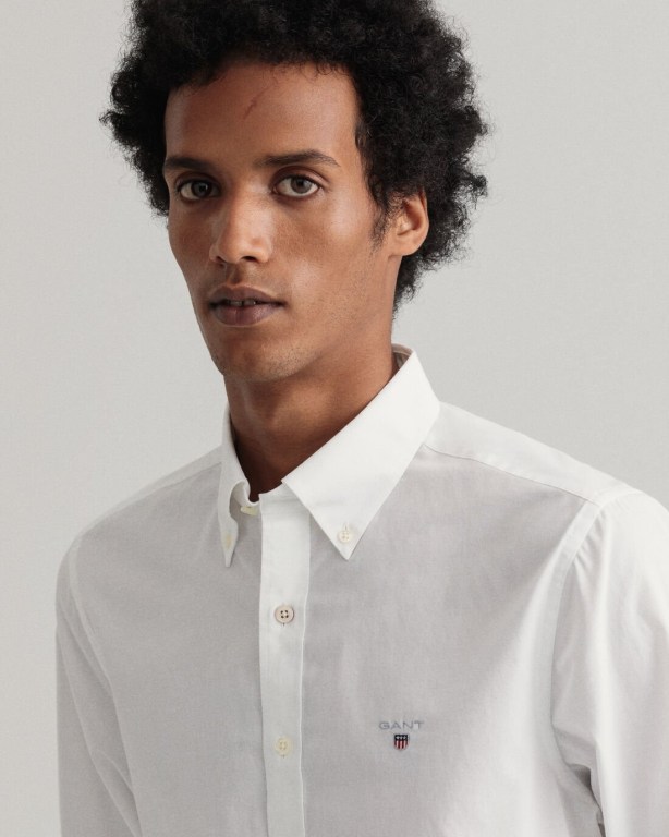 Gant Slim Fit Broadcloth Men's Shirts White | BkiCkeIdOFa