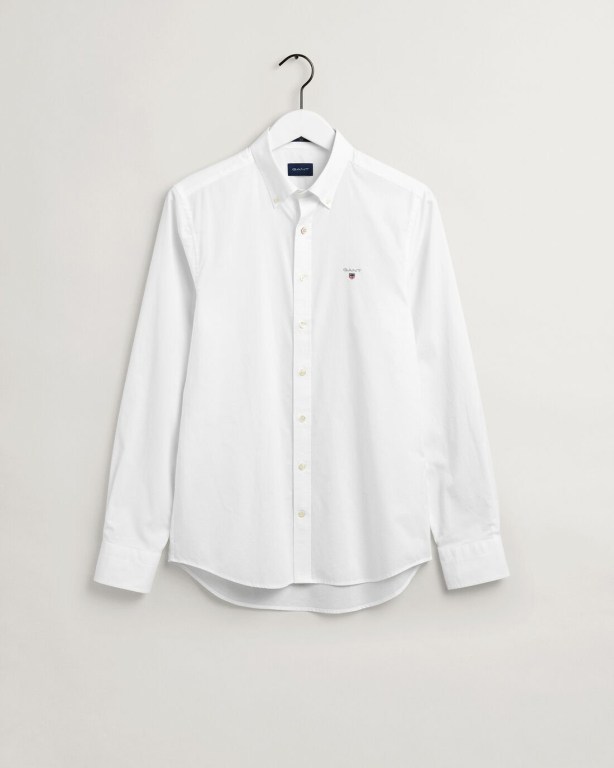 Gant Slim Fit Broadcloth Men's Shirts White | BkiCkeIdOFa