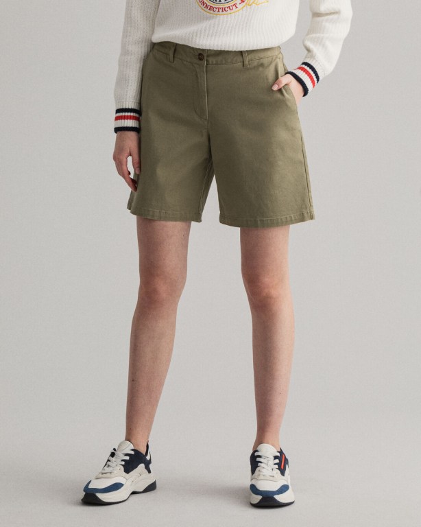 Gant Slim Fit Classic Chino Women's Shorts Green | pxF0Vvr0JBz