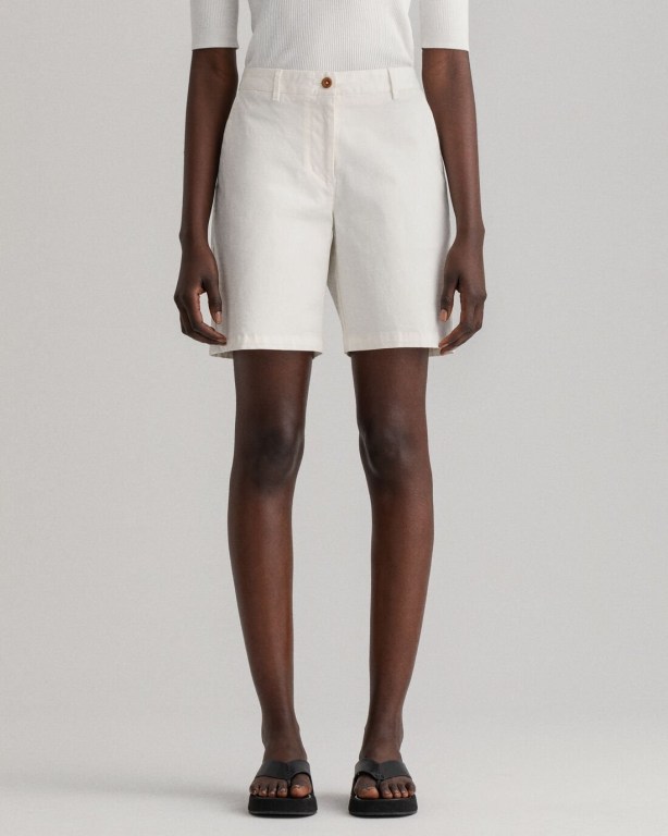 Gant Slim Fit Classic Chino Women's Shorts White | wH2FDOgKmYF