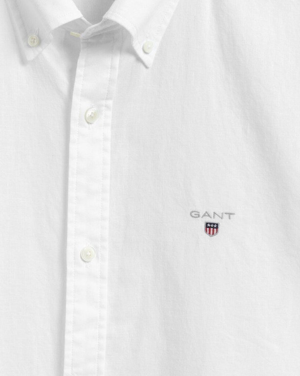 Gant Slim Fit Cotton Linen Men's Shirts White | qmf18GE6lDW