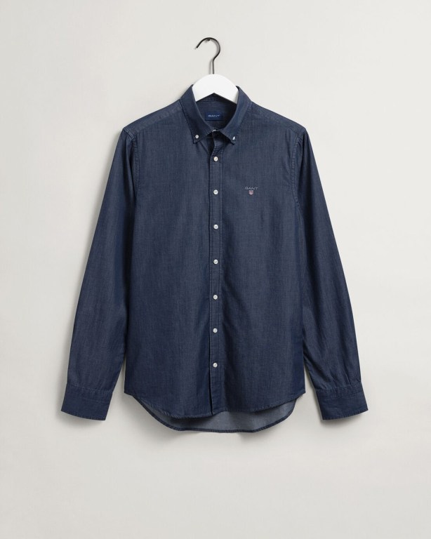 Gant Slim Fit Indigo Men's Shirts Dark Indigo | LawMh9YMiEh