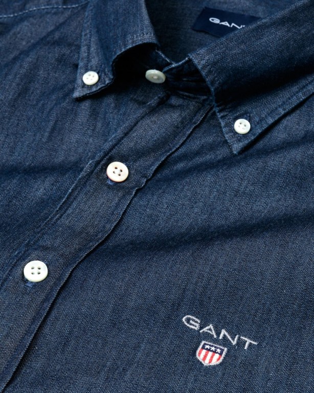 Gant Slim Fit Indigo Men's Shirts Dark Indigo | LawMh9YMiEh