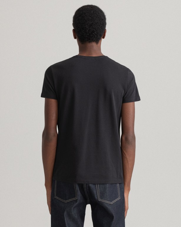 Gant Slim Fit Piqué Men's T-shirts Black | bpCsbdySk7F