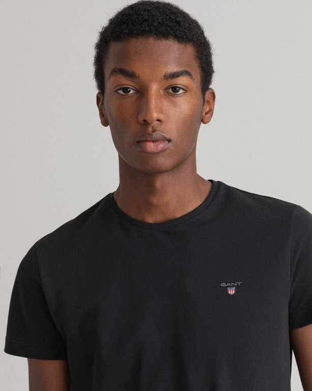 Gant Slim Fit Piqué Men's T-shirts Black | bpCsbdySk7F