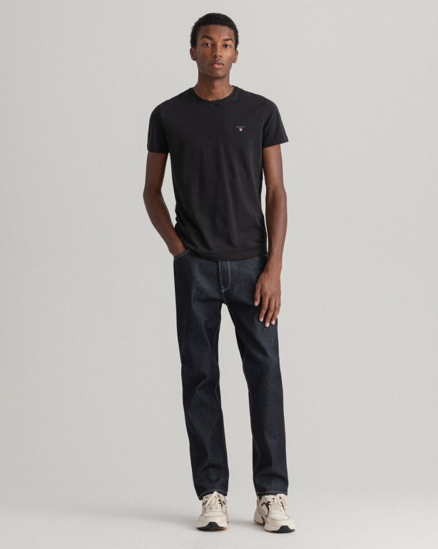 Gant Slim Fit Piqué Men's T-shirts Black | bpCsbdySk7F