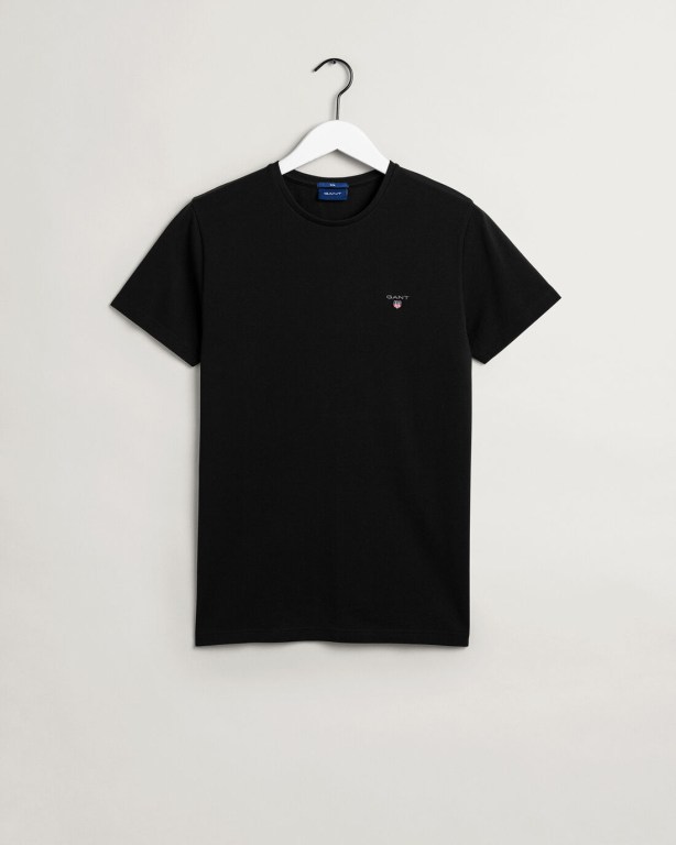 Gant Slim Fit Piqué Men's T-shirts Black | bpCsbdySk7F