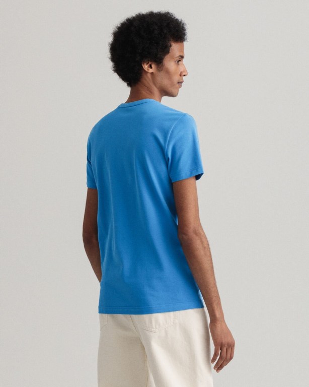 Gant Slim Fit Piqué Men's T-shirts Blue | MuxpngB2BUP