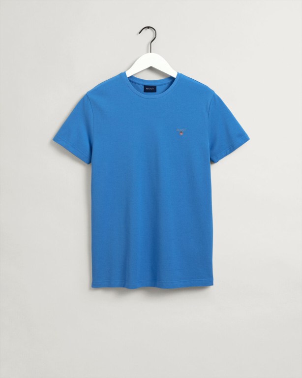 Gant Slim Fit Piqué Men's T-shirts Blue | MuxpngB2BUP