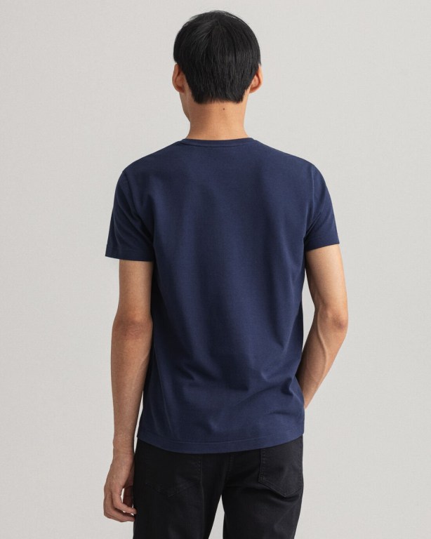 Gant Slim Fit Piqué Men's T-shirts Blue | lS7TXatREfx