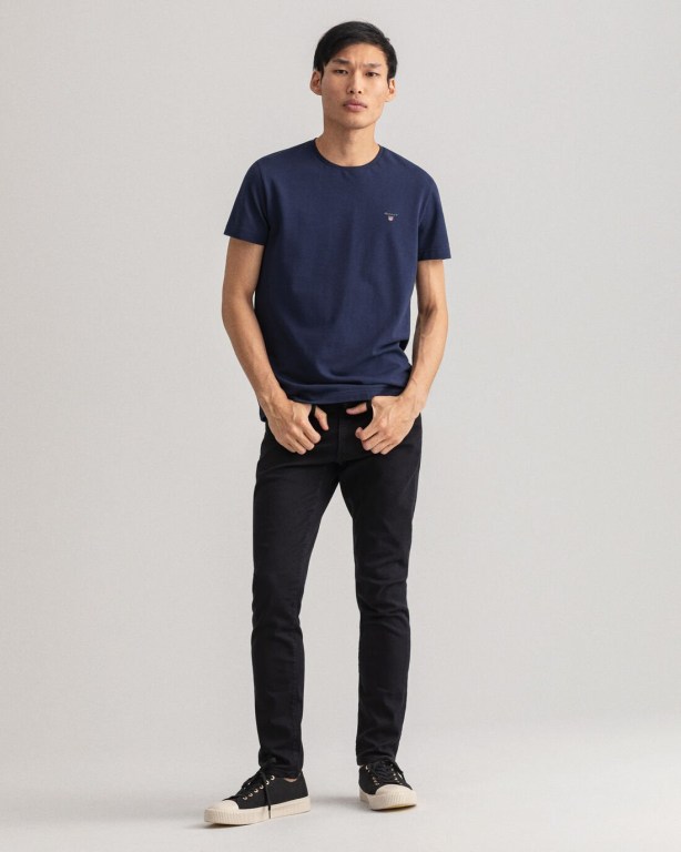 Gant Slim Fit Piqué Men's T-shirts Blue | lS7TXatREfx