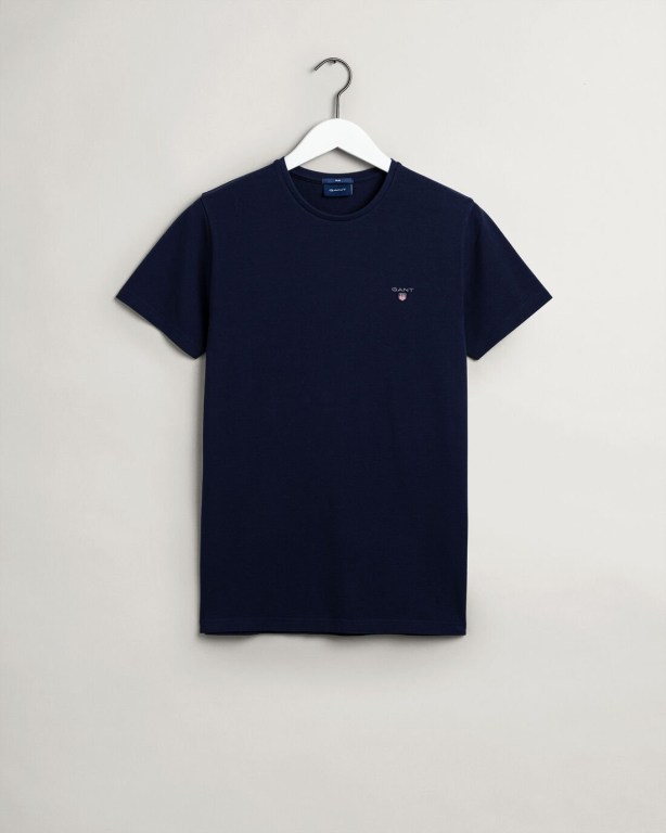 Gant Slim Fit Piqué Men's T-shirts Blue | lS7TXatREfx