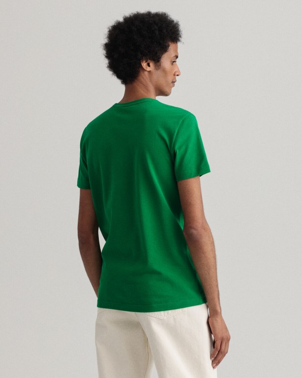 Gant Slim Fit Piqué Men's T-shirts Green | wkaBb1ZpO7t