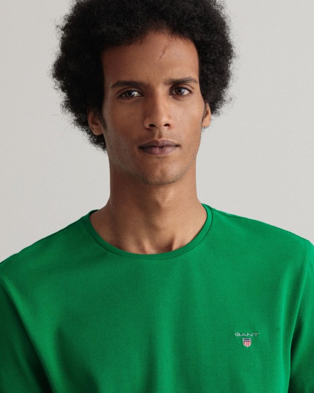 Gant Slim Fit Piqué Men's T-shirts Green | wkaBb1ZpO7t