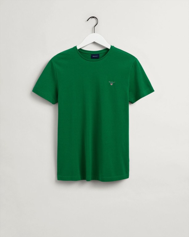 Gant Slim Fit Piqué Men's T-shirts Green | wkaBb1ZpO7t