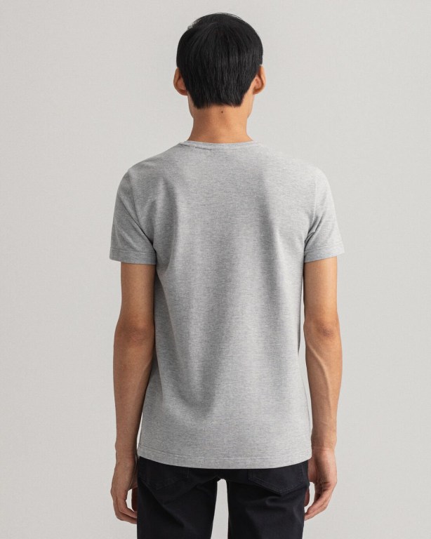 Gant Slim Fit Piqué Men's T-shirts Grey | CO6xBMlLTQJ