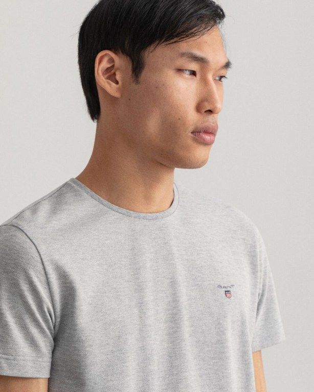 Gant Slim Fit Piqué Men's T-shirts Grey | CO6xBMlLTQJ