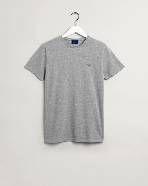 Gant Slim Fit Piqué Men's T-shirts Grey | CO6xBMlLTQJ